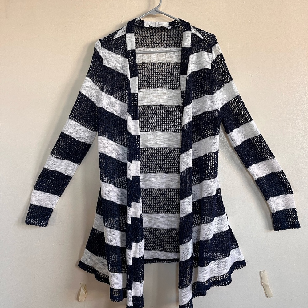 Striped Navy and White Open Cardigan